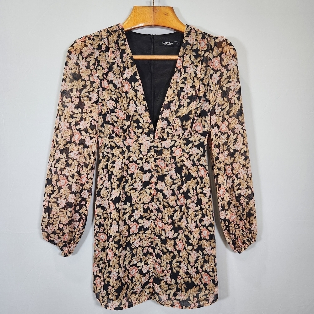 Nasty Gal Black and Pink Floral Mini Dress - Picture 2 of 16